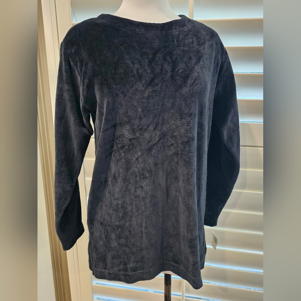 Gertrude Davenport Black Velour LS Top  Small